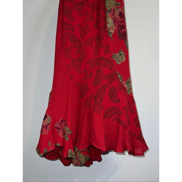 Chicos Red Midi Mermaid Tiered Silk Skirt sz 1 - Picture 2 of 8